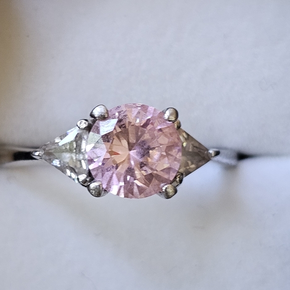 NEW Pink Simulated Diamond • Sterling Silver Art Deco Ring • size 7.5 - Picture 1 of 6